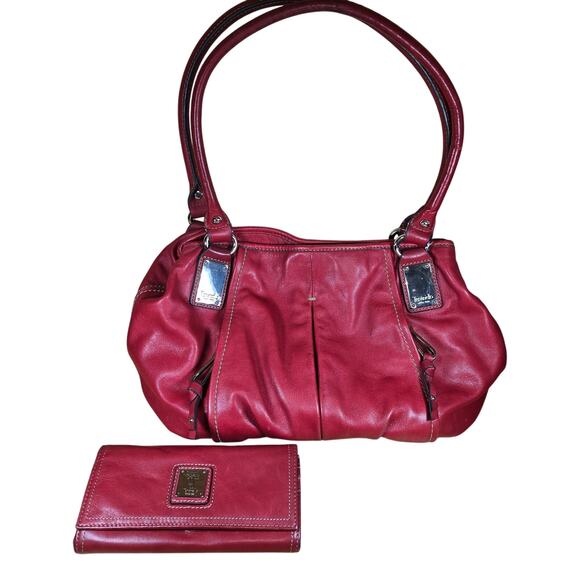 Tignanello Genuine Leather Purse Bag with Matching Wallet Soft Red Leather - Picture 1 of 11